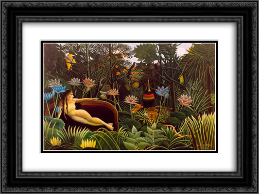 The Dream 24x18 Black Ornate Wood Framed Art Print Poster with Double Matting by Rousseau, Henri