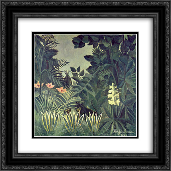 The Equatorial Jungle 20x20 Black Ornate Wood Framed Art Print Poster with Double Matting by Rousseau, Henri