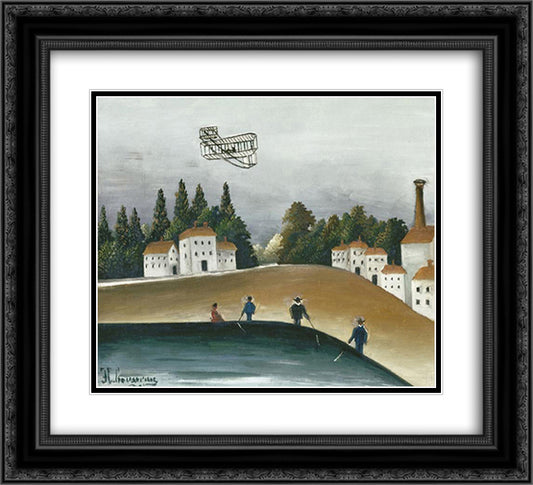 The Fishermen and the Biplane 22x20 Black Ornate Wood Framed Art Print Poster with Double Matting by Rousseau, Henri