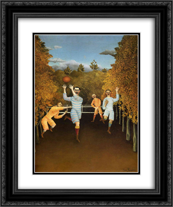 The Football players 20x24 Black Ornate Wood Framed Art Print Poster with Double Matting by Rousseau, Henri