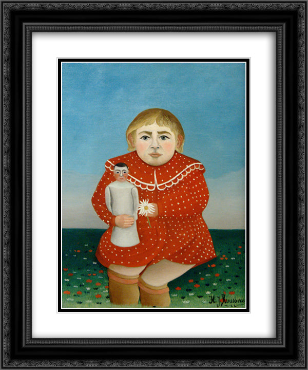 The girl with a doll 20x24 Black Ornate Wood Framed Art Print Poster with Double Matting by Rousseau, Henri