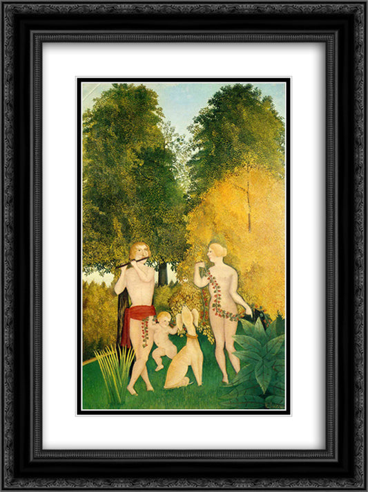 The Happy Quartet 18x24 Black Ornate Wood Framed Art Print Poster with Double Matting by Rousseau, Henri