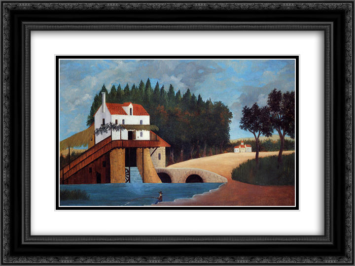 The Mill 24x18 Black Ornate Wood Framed Art Print Poster with Double Matting by Rousseau, Henri