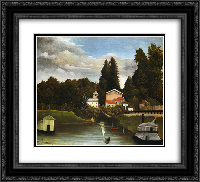 the Mill at Alfor 22x20 Black Ornate Wood Framed Art Print Poster with Double Matting by Rousseau, Henri