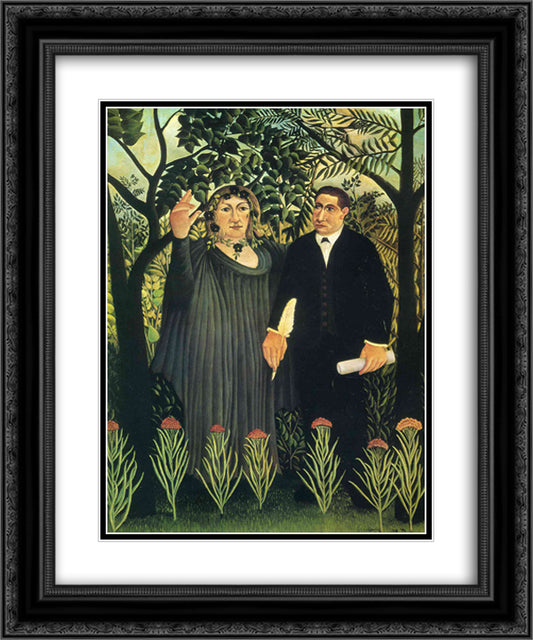 The Muse Inspiring the Poet 20x24 Black Ornate Wood Framed Art Print Poster with Double Matting by Rousseau, Henri