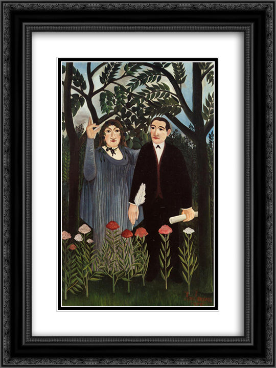 The Muse Inspiring the Poet 18x24 Black Ornate Wood Framed Art Print Poster with Double Matting by Rousseau, Henri