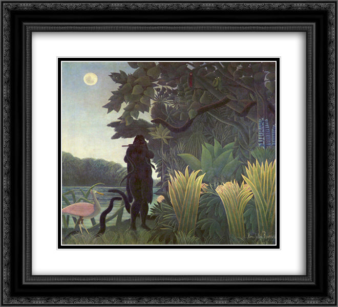 The Snake Charmer 22x20 Black Ornate Wood Framed Art Print Poster with Double Matting by Rousseau, Henri
