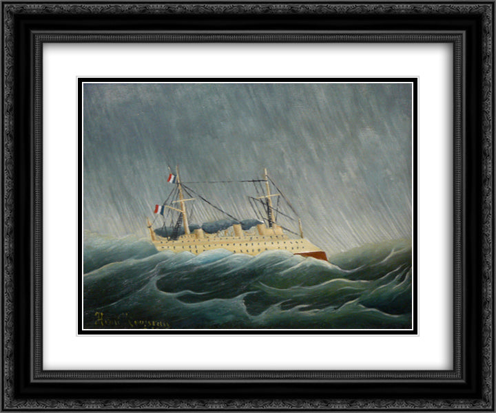 The storm tossed vessel 24x20 Black Ornate Wood Framed Art Print Poster with Double Matting by Rousseau, Henri