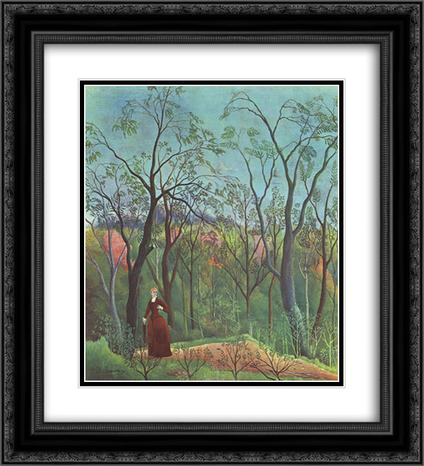 The Walk in the Forest 20x22 Black Ornate Wood Framed Art Print Poster with Double Matting by Rousseau, Henri