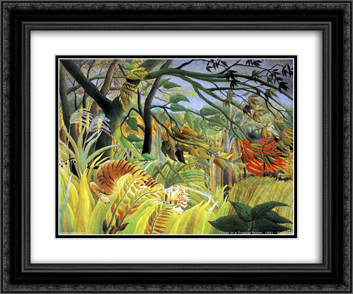 Tiger in a Tropical Storm (Surprised!) 24x20 Black Ornate Wood Framed Art Print Poster with Double Matting by Rousseau, Henri