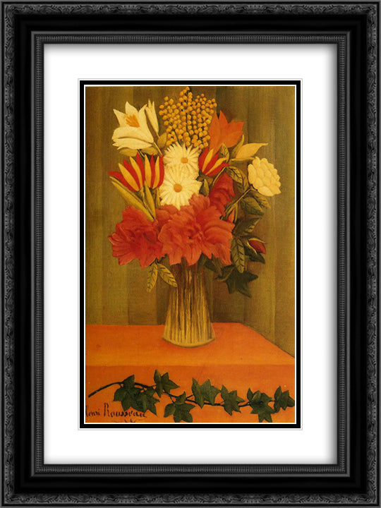Vase of Flowers 18x24 Black Ornate Wood Framed Art Print Poster with Double Matting by Rousseau, Henri