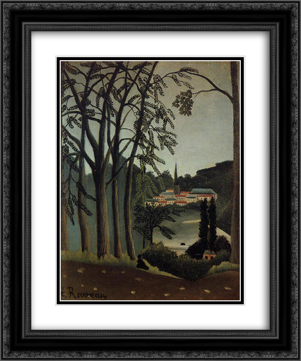 View of Saint Cloud 20x24 Black Ornate Wood Framed Art Print Poster with Double Matting by Rousseau, Henri