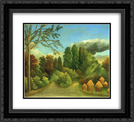 View of the Banks of the Oise 22x20 Black Ornate Wood Framed Art Print Poster with Double Matting by Rousseau, Henri