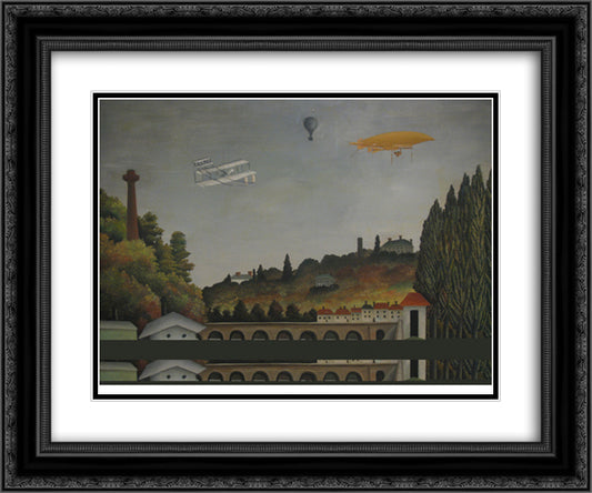 View of the Bridge at Sevres and the Hills at Clamart St. Cloud and Bellevue 24x20 Black Ornate Wood Framed Art Print Poster with Double Matting by Rousseau, Henri