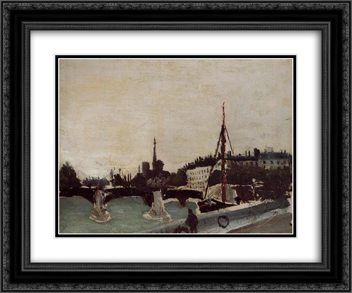 View of the Ile Saint Louis from the Quai Henri IV Study 24x20 Black Ornate Wood Framed Art Print Poster with Double Matting by Rousseau, Henri