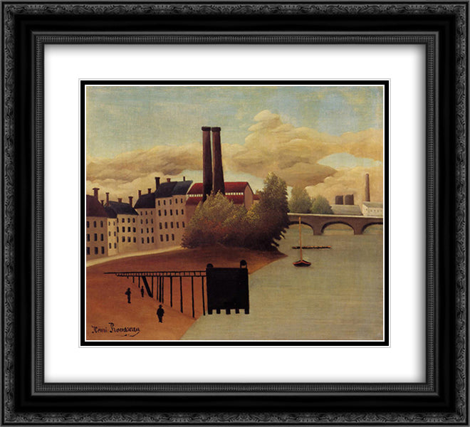 View of the Outskirts of Paris 22x20 Black Ornate Wood Framed Art Print Poster with Double Matting by Rousseau, Henri