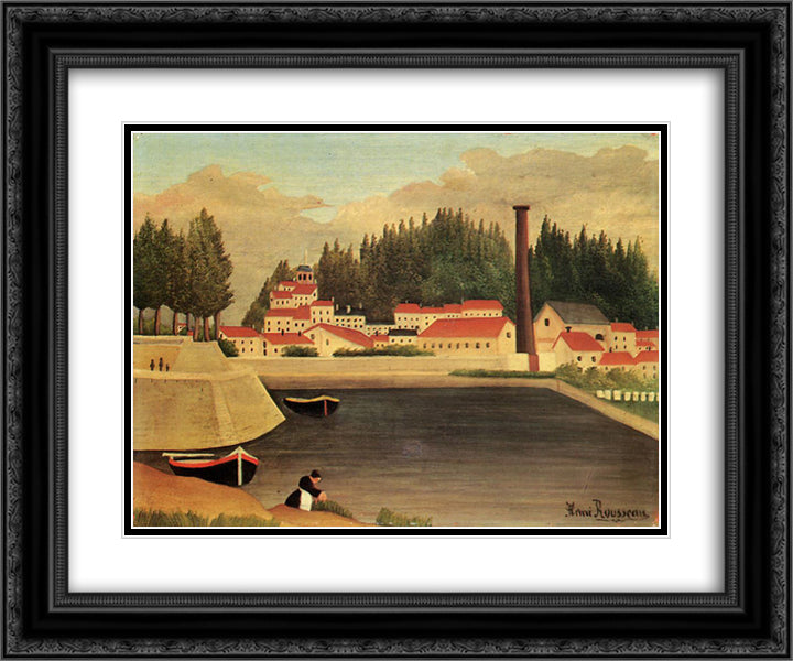 Village near a Factory 24x20 Black Ornate Wood Framed Art Print Poster with Double Matting by Rousseau, Henri