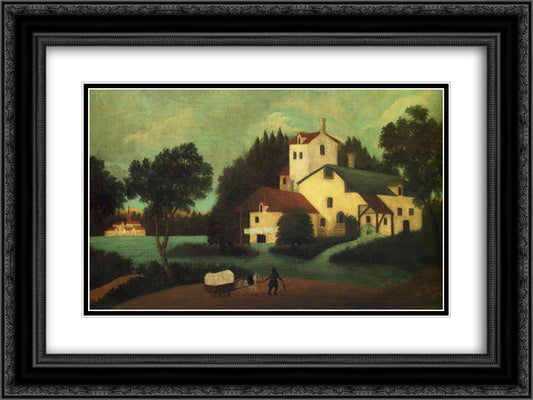 Wagon in Front of the Mill 24x18 Black Ornate Wood Framed Art Print Poster with Double Matting by Rousseau, Henri