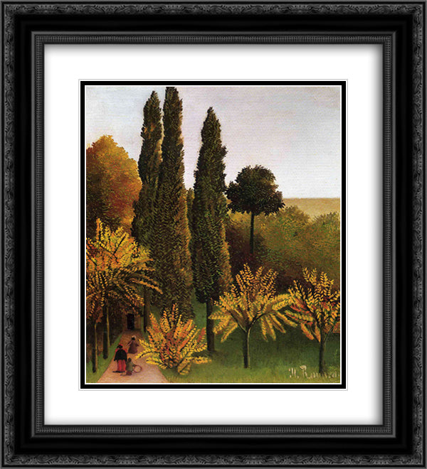 Walking in the Parc des Buttes Chaumont 20x22 Black Ornate Wood Framed Art Print Poster with Double Matting by Rousseau, Henri