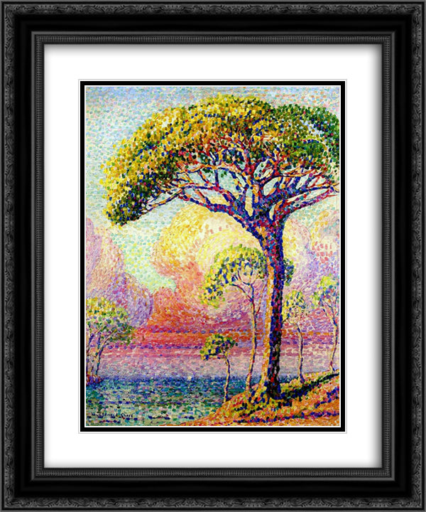 A Pine Tree 20x24 Black Ornate Wood Framed Art Print Poster with Double Matting by Cross, Henri Edmond