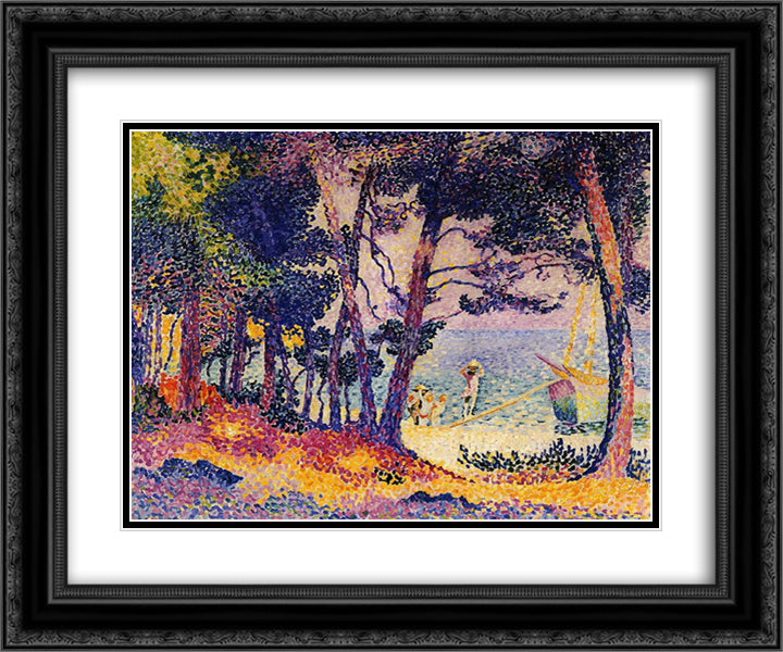 A Pine Wood, Provence 24x20 Black Ornate Wood Framed Art Print Poster with Double Matting by Cross, Henri Edmond