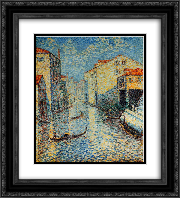 A Venetian Canal 20x22 Black Ornate Wood Framed Art Print Poster with Double Matting by Cross, Henri Edmond