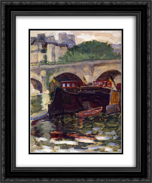 Barges 20x24 Black Ornate Wood Framed Art Print Poster with Double Matting by Cross, Henri Edmond