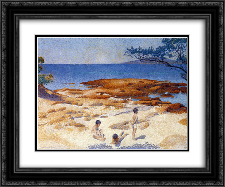 Beach at Cabasson 24x20 Black Ornate Wood Framed Art Print Poster with Double Matting by Cross, Henri Edmond