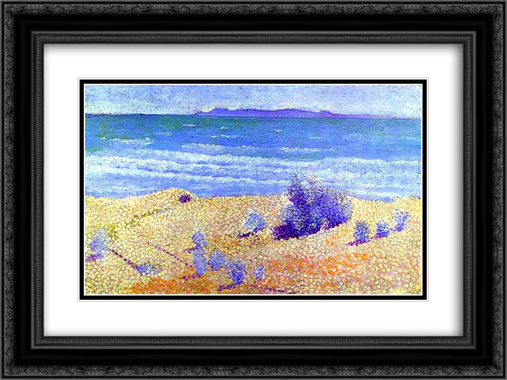 Beach on the Mediterranian 24x18 Black Ornate Wood Framed Art Print Poster with Double Matting by Cross, Henri Edmond