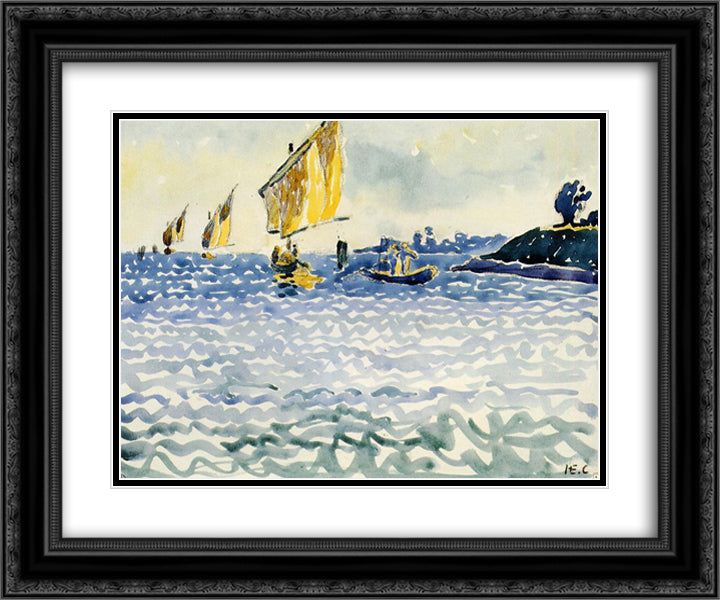 Boats 24x20 Black Ornate Wood Framed Art Print Poster with Double Matting by Cross, Henri Edmond