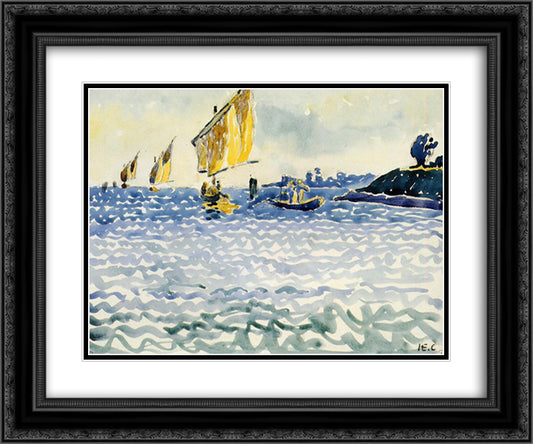 Boats 24x20 Black Ornate Wood Framed Art Print Poster with Double Matting by Cross, Henri Edmond