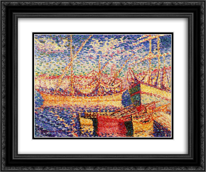 Boats in the Port of St. Tropez 24x20 Black Ornate Wood Framed Art Print Poster with Double Matting by Cross, Henri Edmond