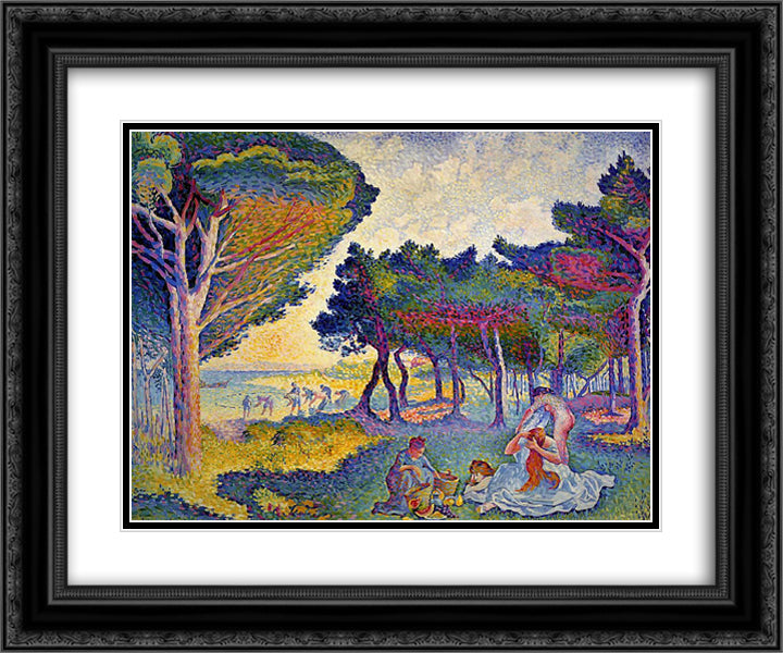 By the Mediterranean 24x20 Black Ornate Wood Framed Art Print Poster with Double Matting by Cross, Henri Edmond