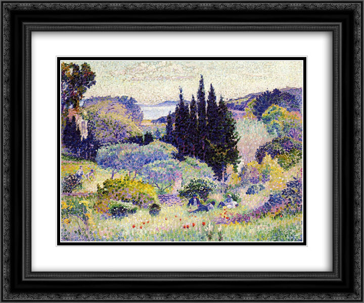 Cypress, April 24x20 Black Ornate Wood Framed Art Print Poster with Double Matting by Cross, Henri Edmond