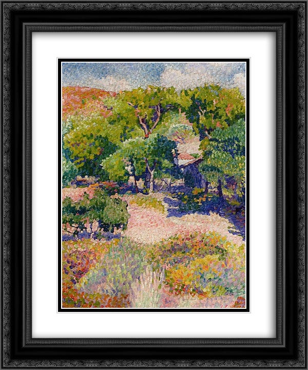 Cypresses 20x24 Black Ornate Wood Framed Art Print Poster with Double Matting by Cross, Henri Edmond