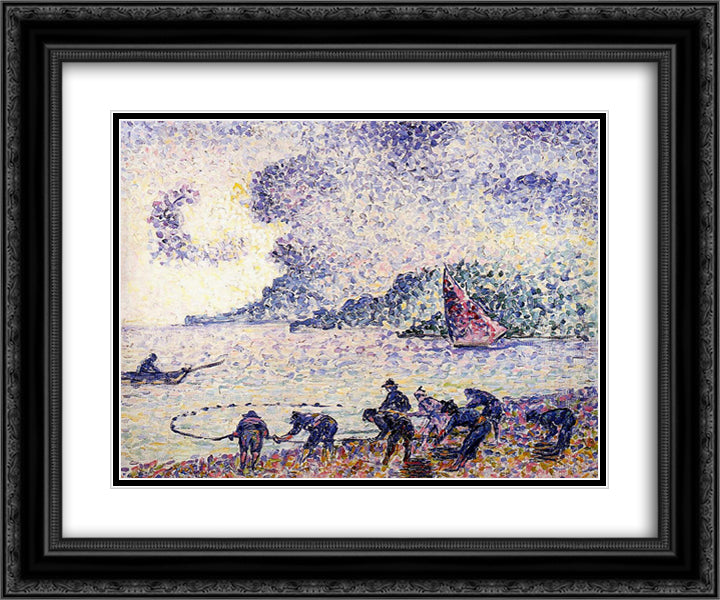 Fisherman 24x20 Black Ornate Wood Framed Art Print Poster with Double Matting by Cross, Henri Edmond