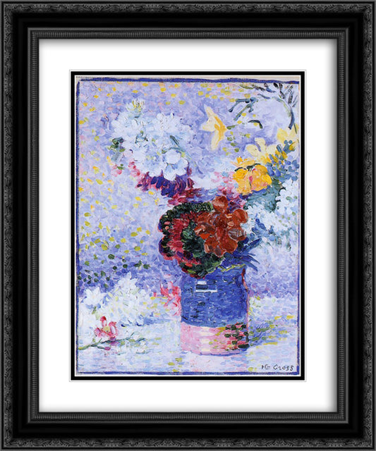 Flowers in a Glass 20x24 Black Ornate Wood Framed Art Print Poster with Double Matting by Cross, Henri Edmond