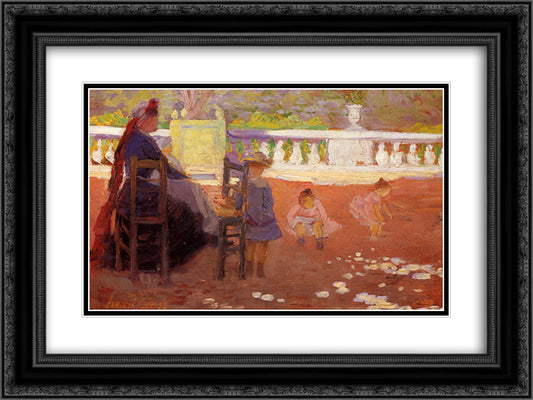 In the Luxembourg Gardens 24x18 Black Ornate Wood Framed Art Print Poster with Double Matting by Cross, Henri Edmond