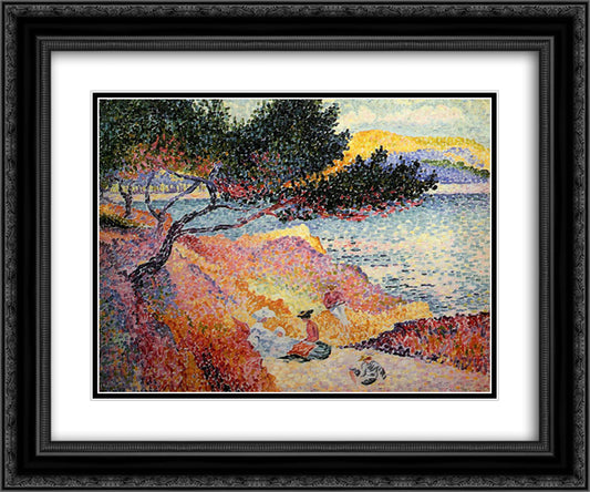 La Plage de Saint-Clair 24x20 Black Ornate Wood Framed Art Print Poster with Double Matting by Cross, Henri Edmond