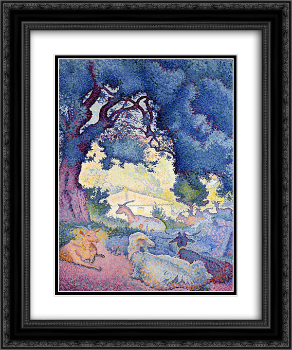 Landscape with Goats 20x24 Black Ornate Wood Framed Art Print Poster with Double Matting by Cross, Henri Edmond