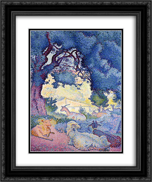 Landscape with Goats 20x24 Black Ornate Wood Framed Art Print Poster with Double Matting by Cross, Henri Edmond