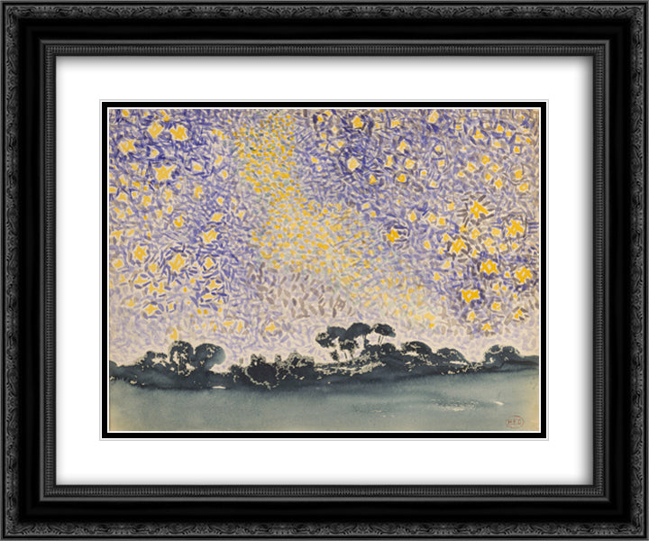 Landscape with Stars 24x20 Black Ornate Wood Framed Art Print Poster with Double Matting by Cross, Henri Edmond