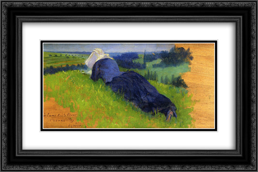 Peasant Woman Stretched out on the Grass 24x16 Black Ornate Wood Framed Art Print Poster with Double Matting by Cross, Henri Edmond