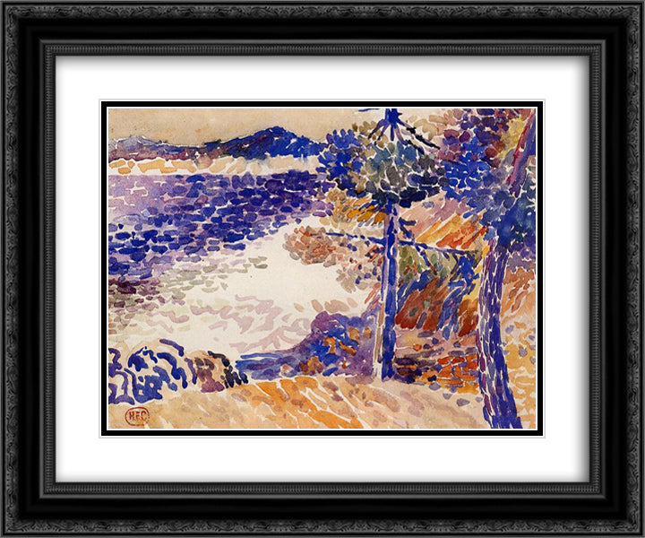 Pines by the Sea 24x20 Black Ornate Wood Framed Art Print Poster with Double Matting by Cross, Henri Edmond