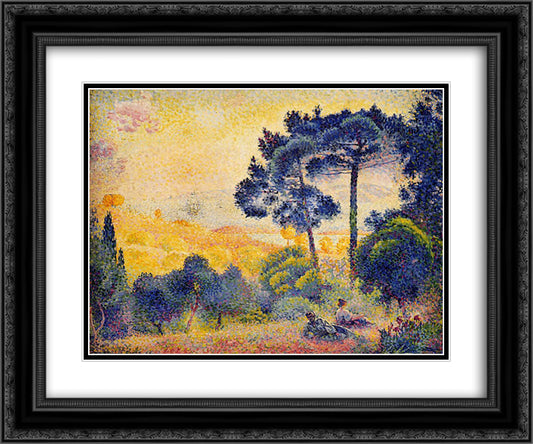 Provence Landscape 24x20 Black Ornate Wood Framed Art Print Poster with Double Matting by Cross, Henri Edmond