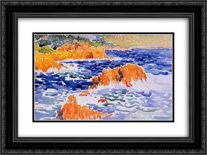 Rocks at Trayas 24x18 Black Ornate Wood Framed Art Print Poster with Double Matting by Cross, Henri Edmond