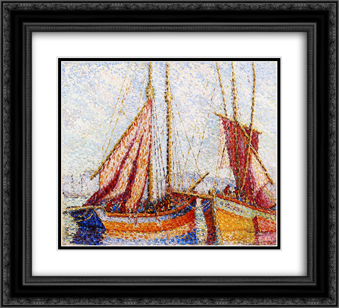 Sailboats 22x20 Black Ornate Wood Framed Art Print Poster with Double Matting by Cross, Henri Edmond