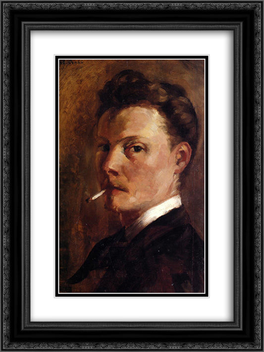 Self-Portrait with Cigarette 18x24 Black Ornate Wood Framed Art Print Poster with Double Matting by Cross, Henri Edmond