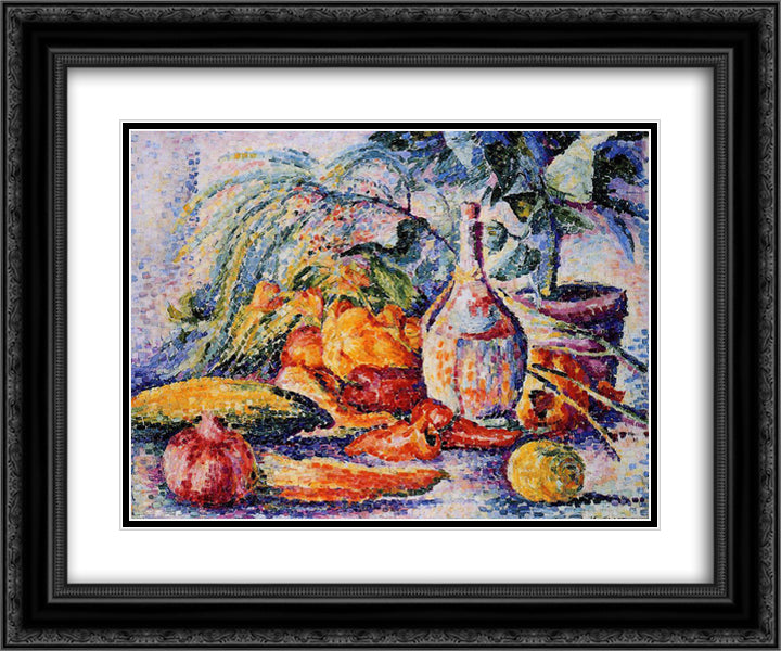 Still Life with Bottle of Wind 24x20 Black Ornate Wood Framed Art Print Poster with Double Matting by Cross, Henri Edmond