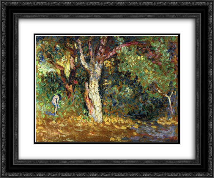 Study for 'In the Woods with Female Nude 24x20 Black Ornate Wood Framed Art Print Poster with Double Matting by Cross, Henri Edmond